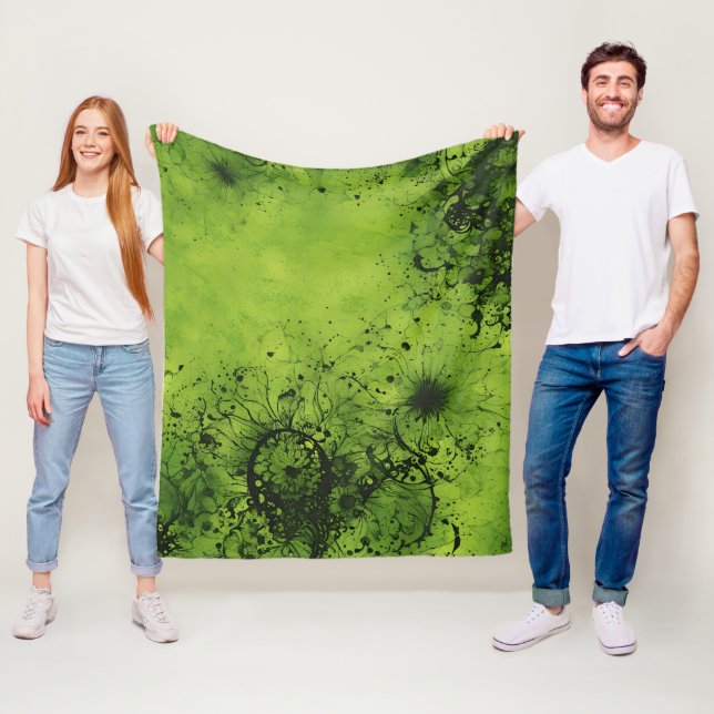 Couverture Polaire Lime Green Grunge with Black Accents (En situation)