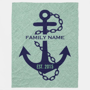 Couverture Polaire Lin de couleur vert menthe avec ancre de mariage b