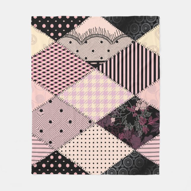 Couverture Polaire Lingerie Textile : Motif Vintage Patchwork (Devant)