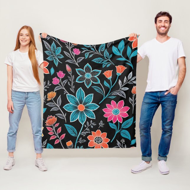 Couverture Polaire Linoprint coloré motif floral (En situation)