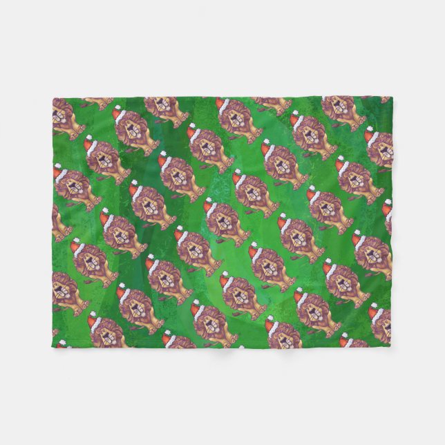 Couverture Polaire Lion Christmas on Green (Devant (Horizontal))