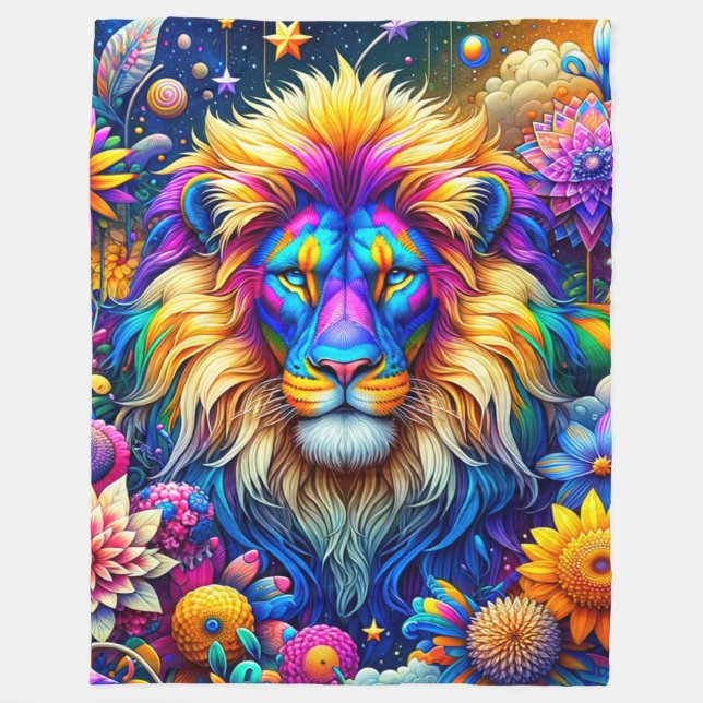 Couverture Polaire Lion d'art coloré (Devant)
