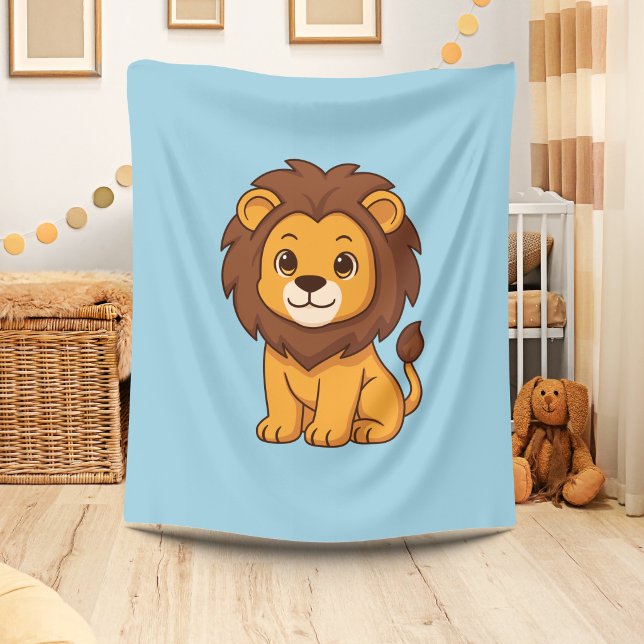 Couverture Polaire Lion de dessin animé mignon sur fond bleu (Créateur téléchargé)