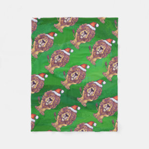 Couverture Polaire Lion de Noël sur fond vert