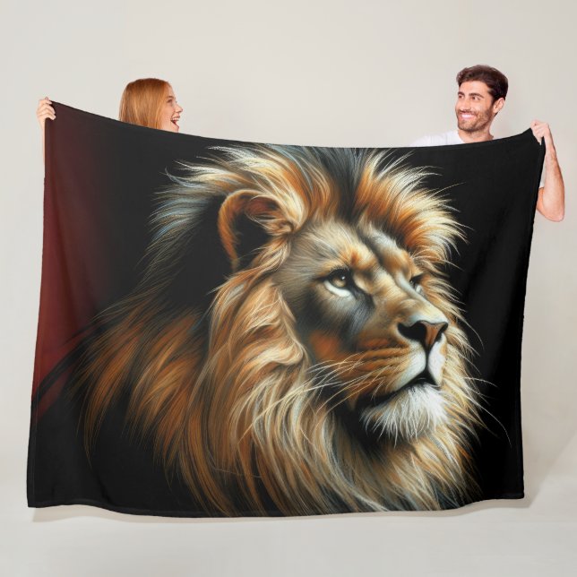 Couverture Polaire Lion Dessin Pastel Dur (En situation)