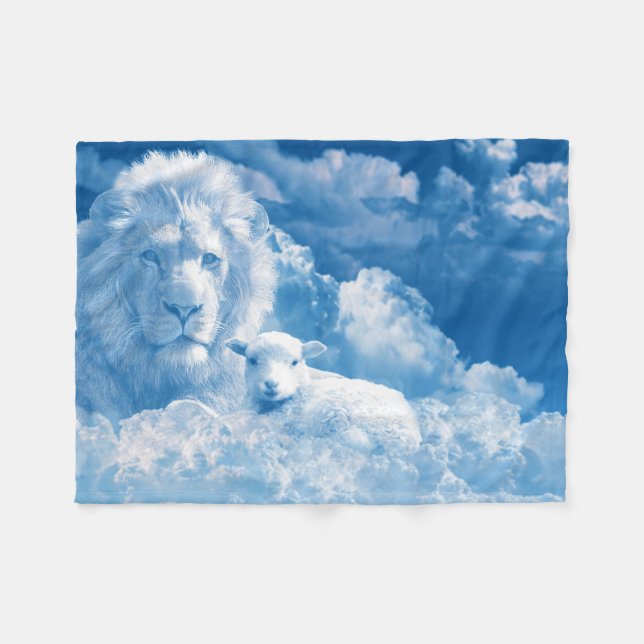Couverture Polaire Lion et agneau dans les nuages (Devant (Horizontal))