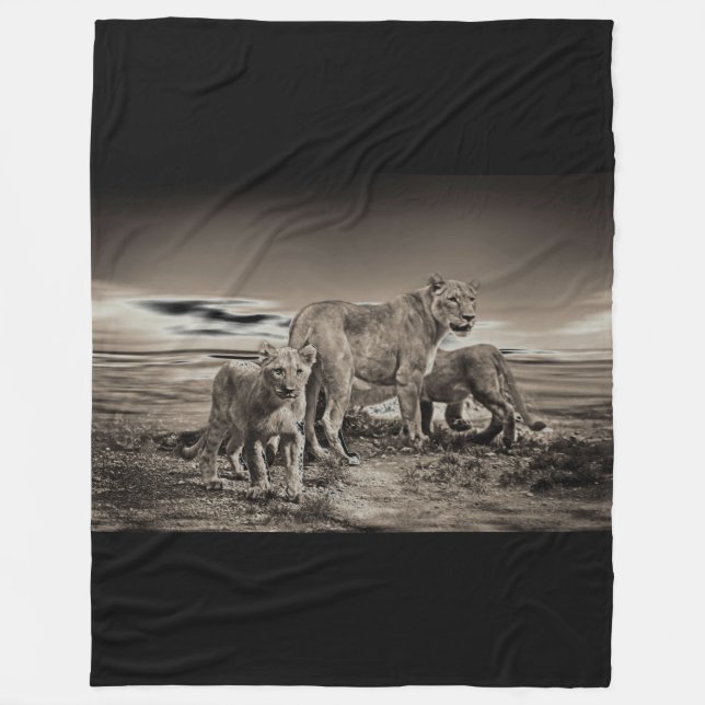 Couverture Polaire Lion Fleece Blanche (Devant)