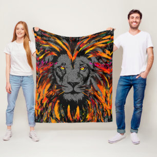Couverture Polaire Lion Fleece Blanche   Tête de lion foncé orange