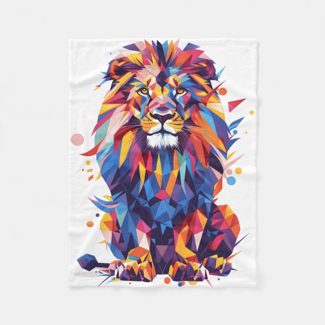Couverture Polaire Lion géométrique coloré (Devant)