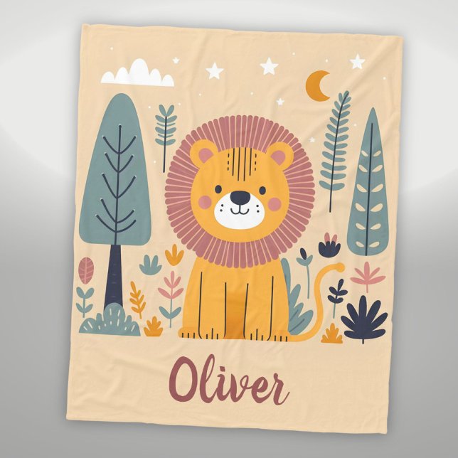 Couverture Polaire Lion mignon souriant dans la forêt (Créateur téléchargé)