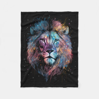 Couverture Polaire Lion nébulaire de l'espace - Graffiti Neon Ink Spl