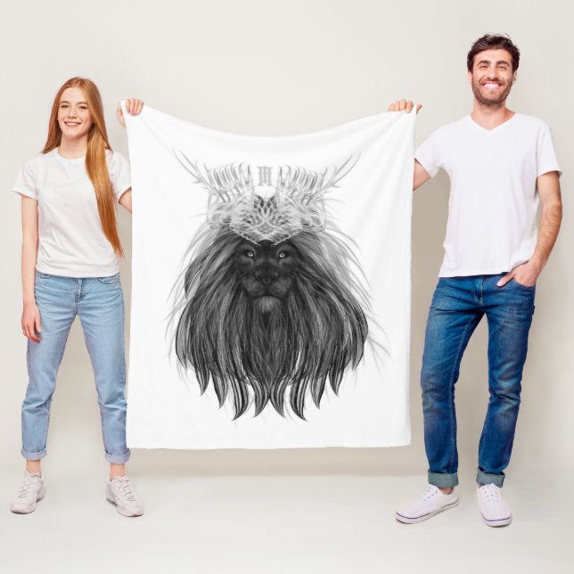 Couverture Polaire Lion noir avec couronne Antlers et monogramme (En situation)