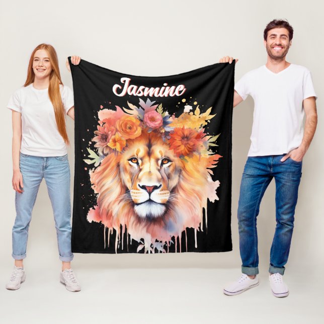 Couverture Polaire Lion Pastel Fleurs Safari Aquarelle Savannah Chat (En situation)