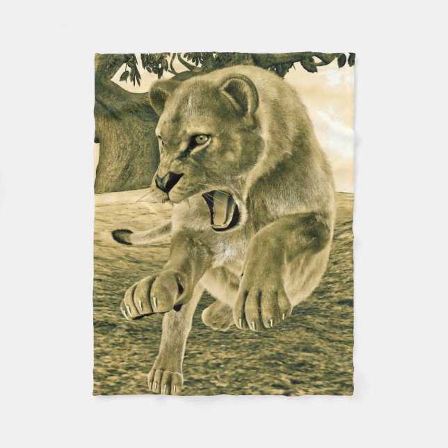 Couverture Polaire Lionne Chasseuse (Devant)