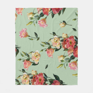 Couverture Polaire Lisianthus victorien : Aquarelle Florale d'olive.
