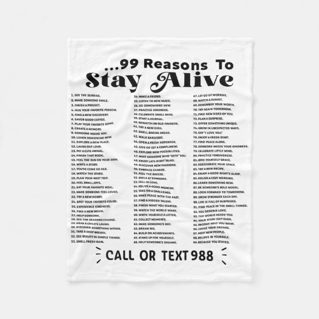 Couverture Polaire List Of 99 Reasons To Stay Alive - Mental Health A (Devant)
