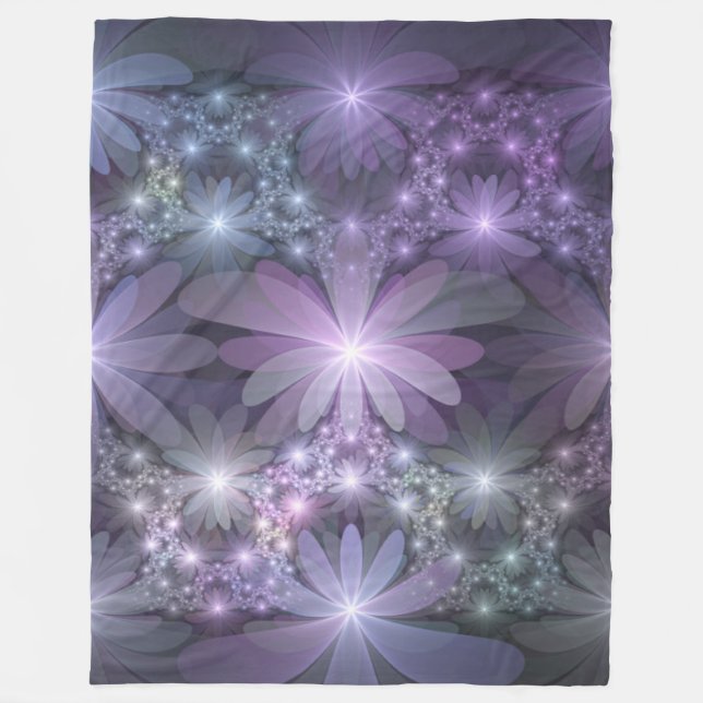 Couverture Polaire Lit de fleurs tendance brillant art fractal abstra (Devant)