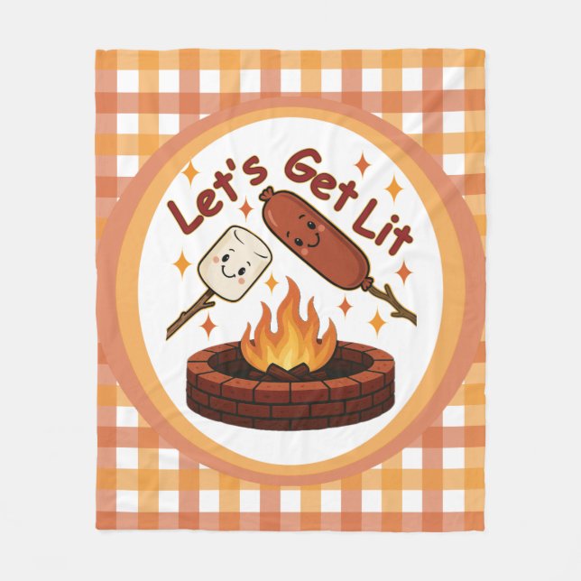 Couverture Polaire Lit Firepit - mignon Marshmallow & Hot Dog (Devant)