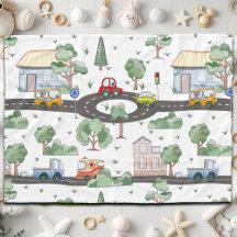 Little Town & Cars Motif coloré