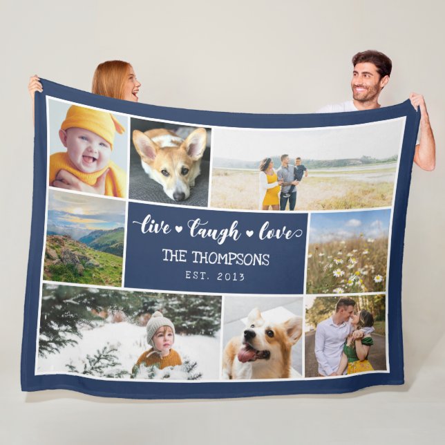 Couverture Polaire Live Laugh Love Navy Blue Photo Collage (En situation)