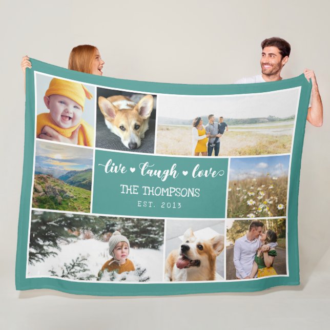 Couverture Polaire Live Laugh Love Turquoise Photo Collage (En situation)