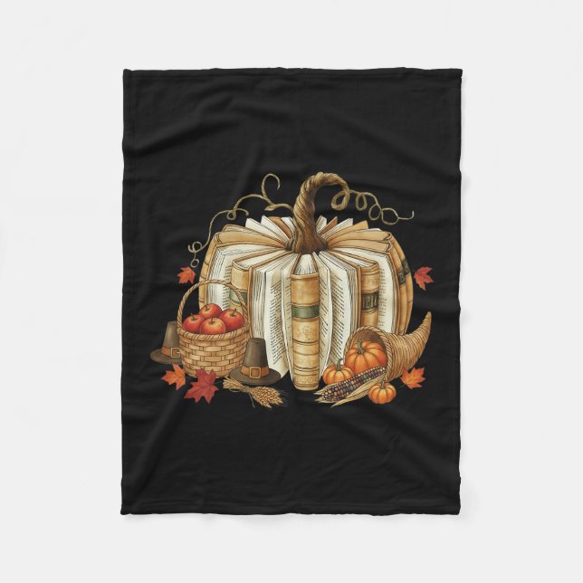 Couverture Polaire Livre Citrouille Lecture D'automne Thanksgiving En (Devant)