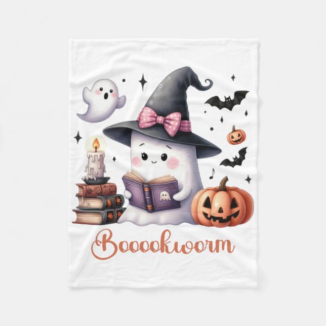 Couverture Polaire Livre de lecture de fantôme Coquette Bow Halloween (Devant)
