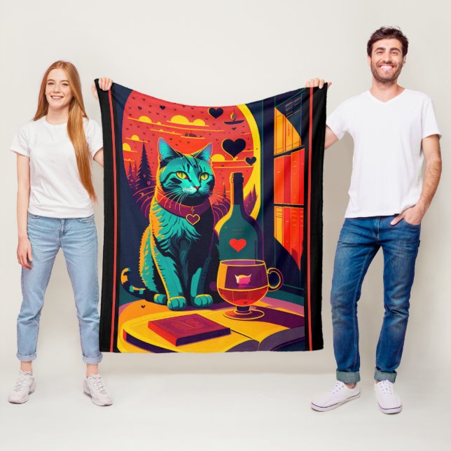 Couverture Polaire Livres Chat Sunset Et Vin (En situation)
