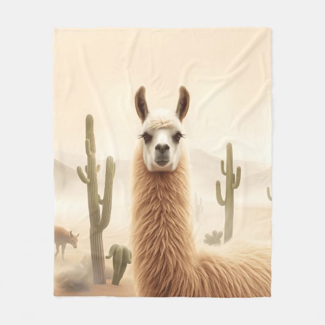 Couverture Polaire Llama de sable doux avec courant de cactus (Devant)