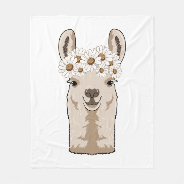 Couverture Polaire Llama with white Blossoms (Devant)