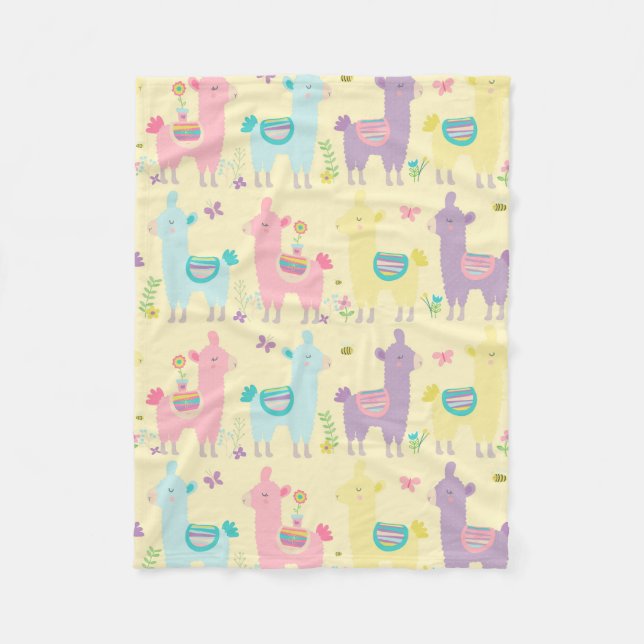 Couverture Polaire Llamas rose, jaune pourpre mignonne adorable (Devant)