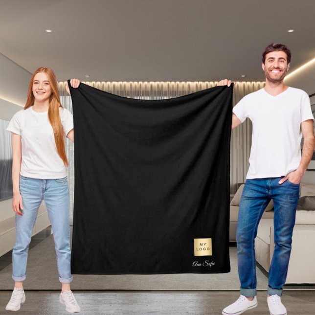 Couverture Polaire Logo de l'entreprise Noir script de nom de l'entre (Créateur téléchargé)