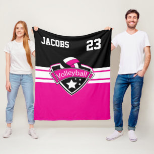 Couverture Polaire Logo de volley-ball en rose chaud, blanc et noir