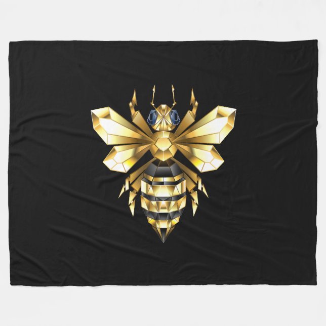 Couverture Polaire Logo Faux Gold Foil Bee Polygonal sur Noir (Devant (Horizontal))