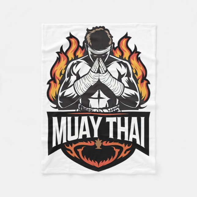 Couverture Polaire Logo Muay Thai - Combattant de Boxe Thaïlandaise  (Devant)