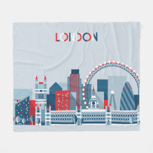 Couverture Polaire Londres, Angleterre horizon rouge, blanc et bleu