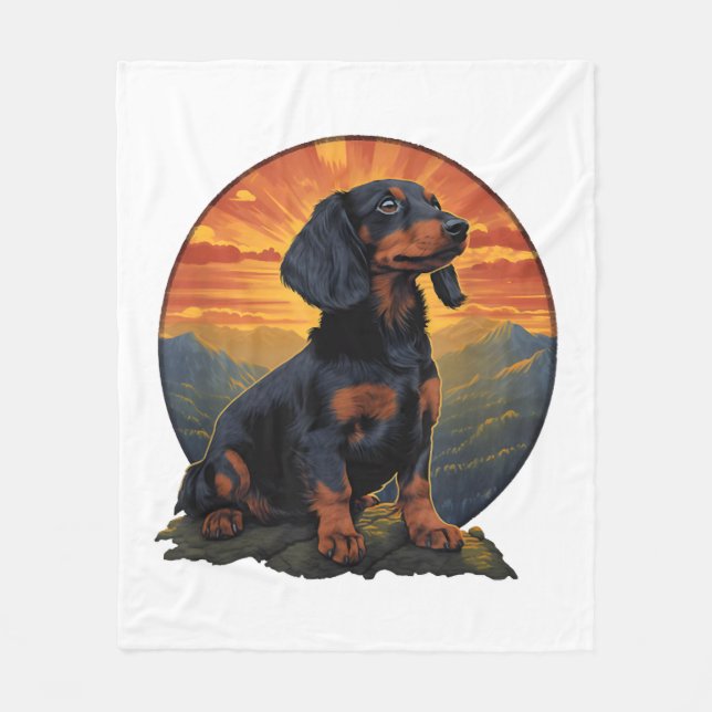 Couverture Polaire Long Haired Dachshund amoureux de animal retro vin (Devant)
