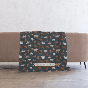 Couverture Polaire Longhorns à motifs Gris foncé et orange brûlé