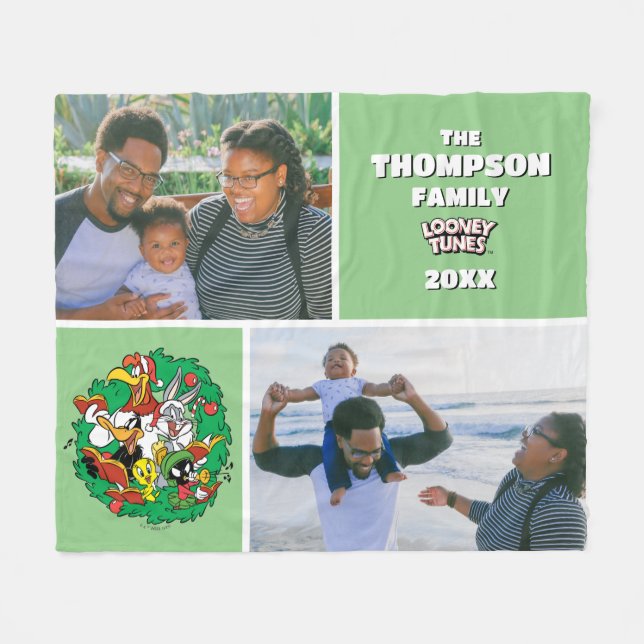 Couverture Polaire LOONEY TUNES™ Group Flammes de Noël Photo de famil (Devant (Horizontal))