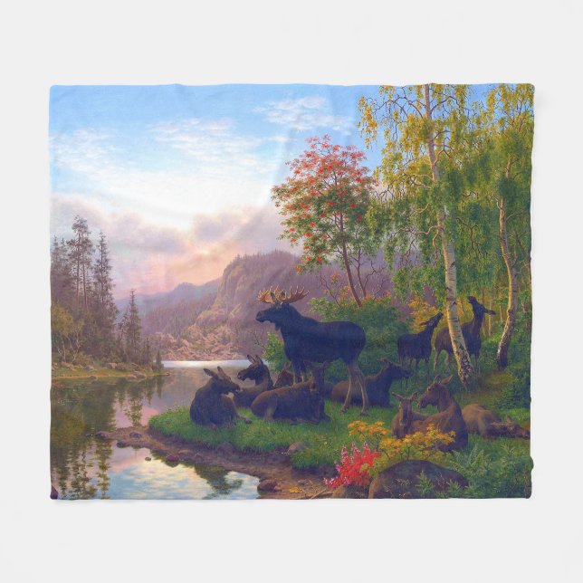 Couverture Polaire L'orignal majestueux dans un paysage d'automne sué (Devant (Horizontal))