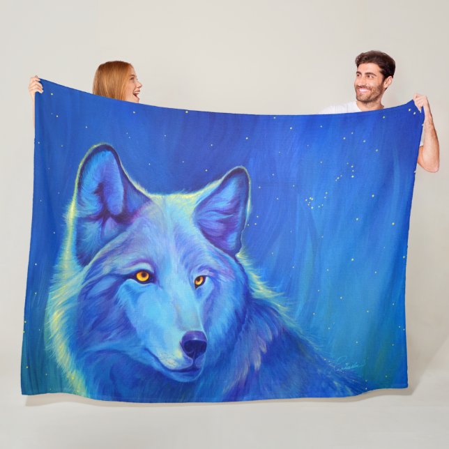 Couverture Polaire L'ouatine bleue de loup couvre les cadeaux uniques (En situation)