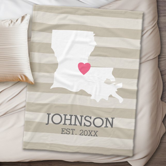 Couverture Polaire Louisiana Home State Map - Custom Wedding City (State Personalized Fleece Blanket)