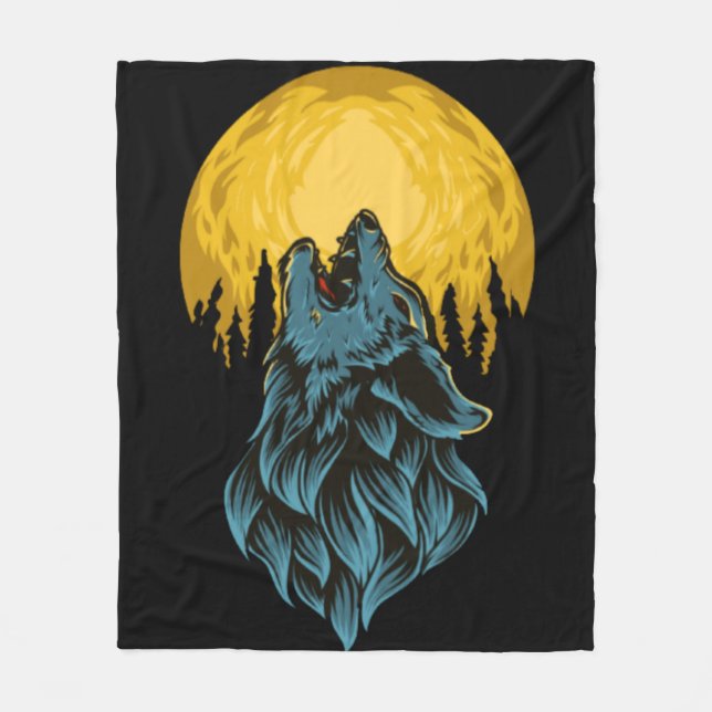 Couverture Polaire Loup avec la lune (Devant)