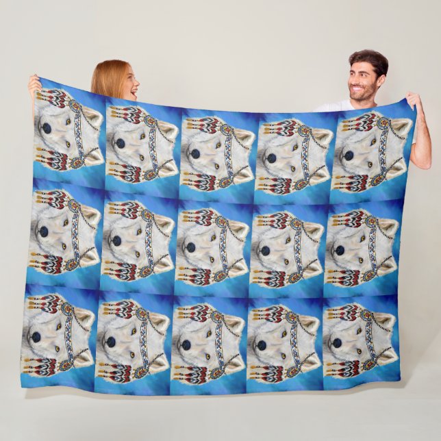Couverture Polaire Loup Blanc (En situation)