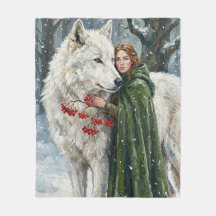 Loup Blanc Druide Roux Baies d'Hiver Fantaisie Ar