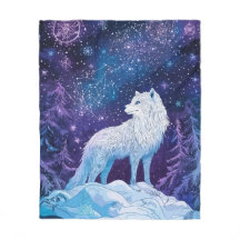 Loup blanc sous ciel étoilé magique