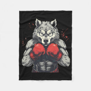 Couverture Polaire Loup boxeur avec gants de boxe Kickboxing Boxe drô