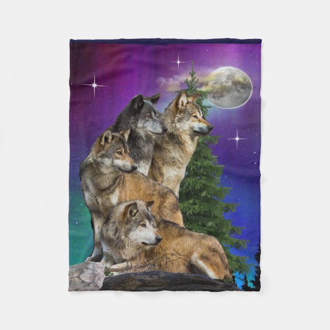 Couverture Polaire Loup et Lune (Devant)