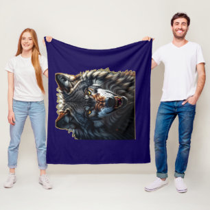 Couverture Polaire Loup Féroce – Symbole de Force et de Liberté