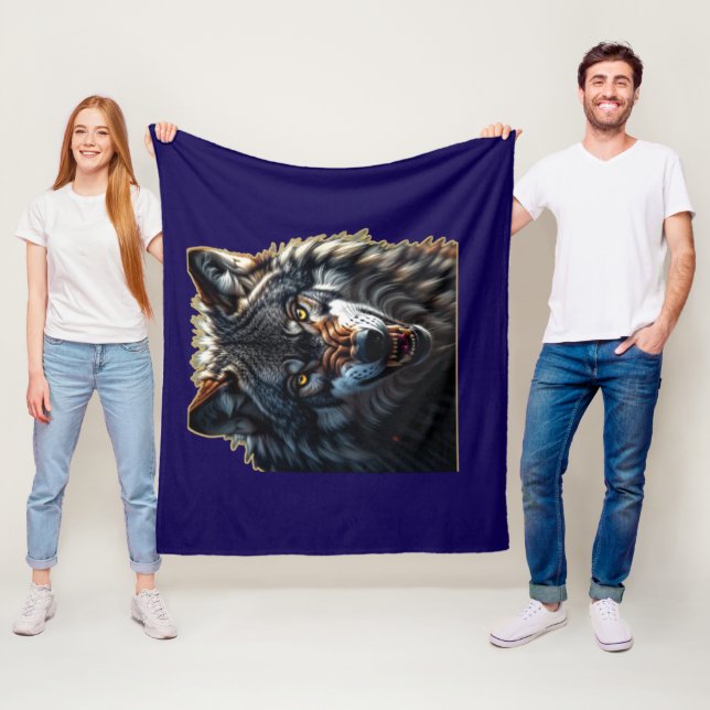 Couverture Polaire Loup Féroce – Symbole de Force et de Liberté (En situation)